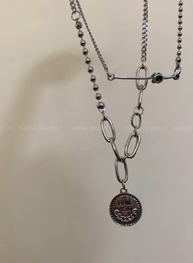 双层项链~韩国ins叠戴圆盘吊坠锁骨链2025秋季新款毛衣链卫衣链A