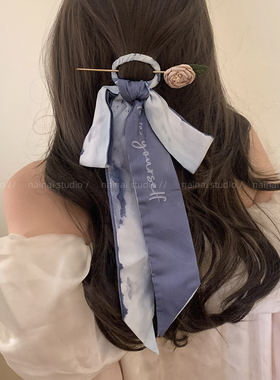 蓝色蝴蝶结发簪~新中式后脑勺盘发发夹2026夏季新款发饰头饰女A