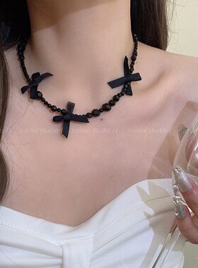 黑色蝴蝶结choker~韩系ins风复古法式高级感锁骨链项链颈链女A