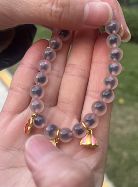 杭州永福新年粉色半糖手串糖心玛瑙香灰琉璃手链