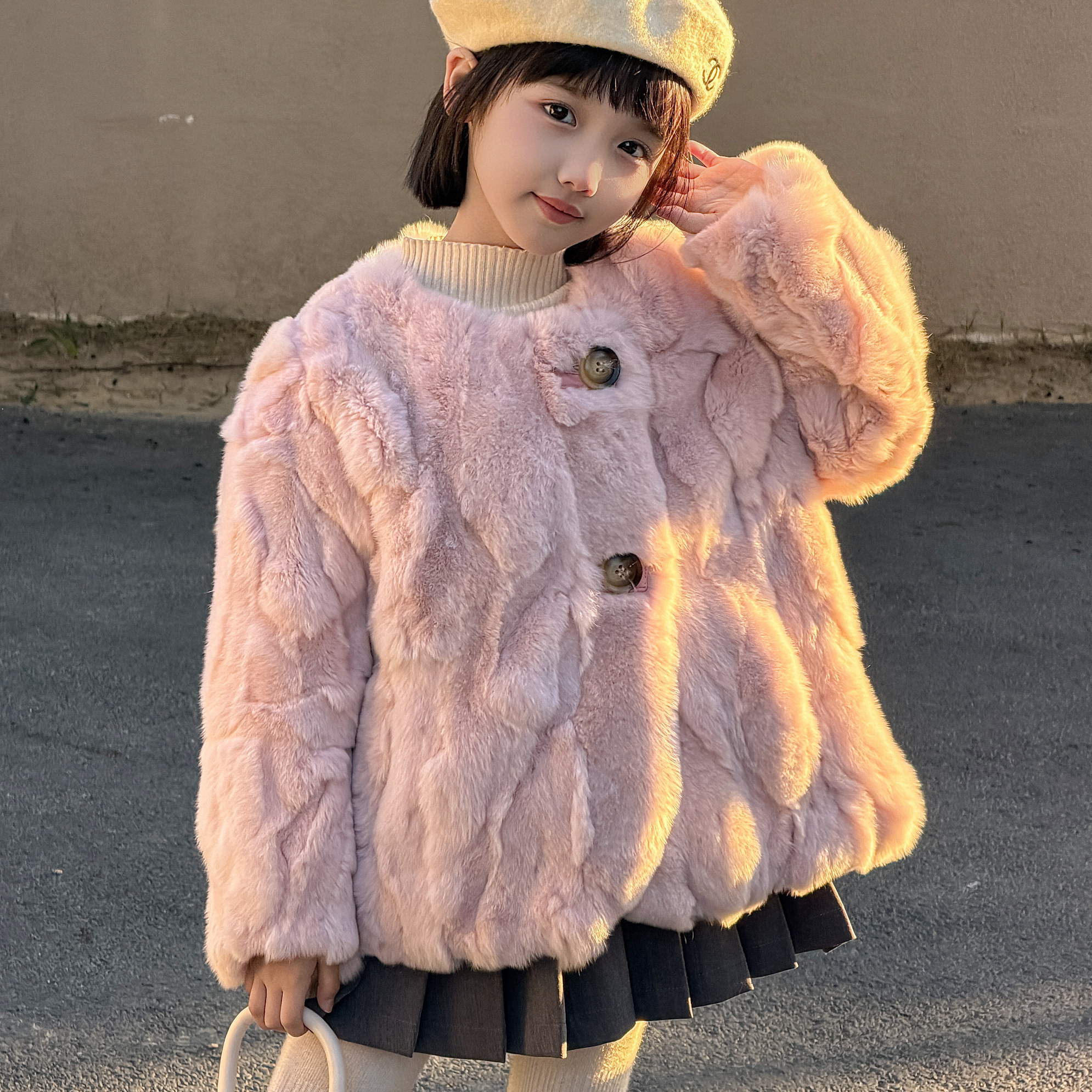 若堇童装2025新款海宁毛真獭兔毛皮冬季女童加棉加厚毛毛皮草外套,淘宝优惠券,粉丝福利购,淘宝优惠卷