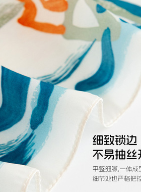 夏季丝巾 真丝丝巾绿色涂鸦印花方巾系脖百搭新款高级感小方巾