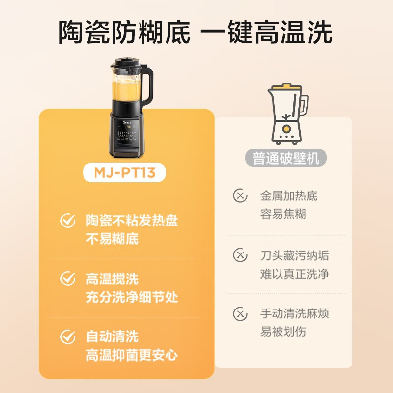 Midea/美的MJ-PT13破壁机家用小型料理机多功能高温清洗智能预约 - 图0