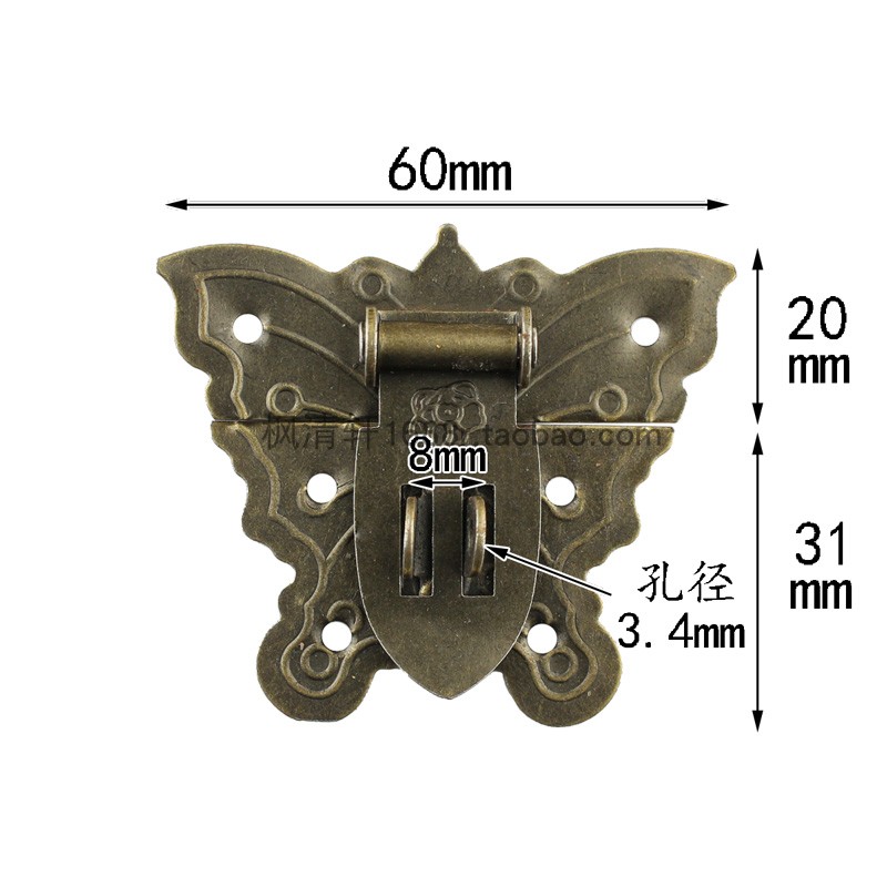 面板扣仿古蝴蝶小搭扣合金锁扣可挂锁铁皮箱扣礼盒木箱包装搭扣-图2