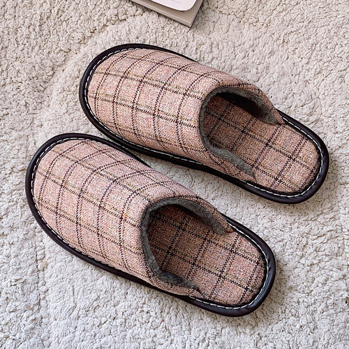 棉麻布艺保暖棉拖鞋男四季情侣居家室内地板月子防滑软底女秋冬季 - 图0