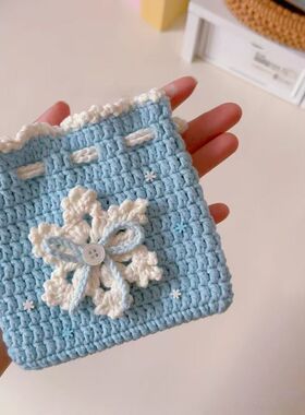 秋冬雪花束口耳机毛线DIY材料包