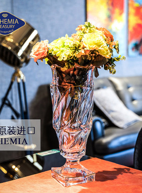 捷克进口BOHEMIA水晶玻璃花瓶北欧创意客厅摆件富贵手工描金花瓶