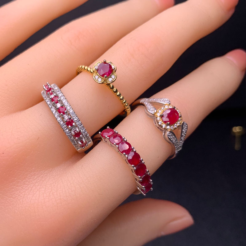 Natural ruby ring, ruby small row oval, round, square ring