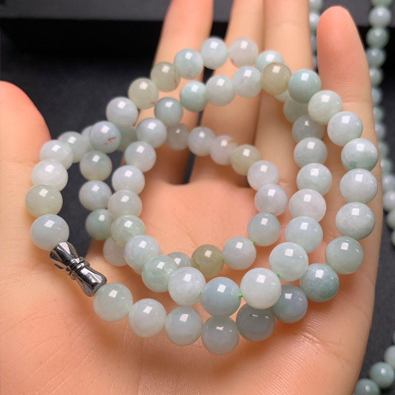 天然翡翠项链，满绿翡翠项链 银镶珠链 - 图2