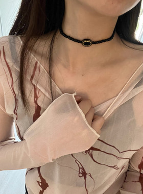 小桶珠 复古vintage颈链百搭巴洛克黑金串珠锁骨链小众民族项链女