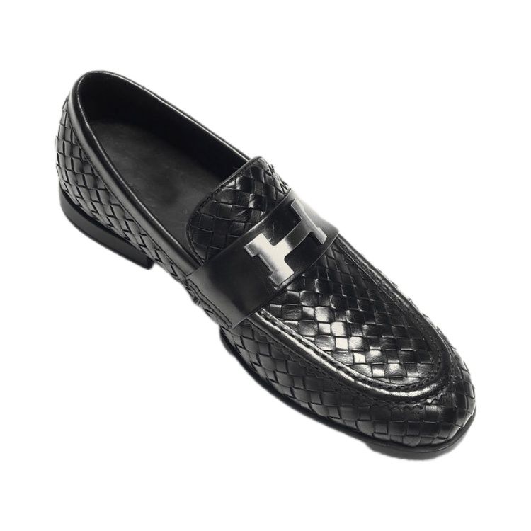 爆款牛皮休闲皮鞋男2024新款真皮商务法式时尚手工编织圆头豆豆鞋 - 图3