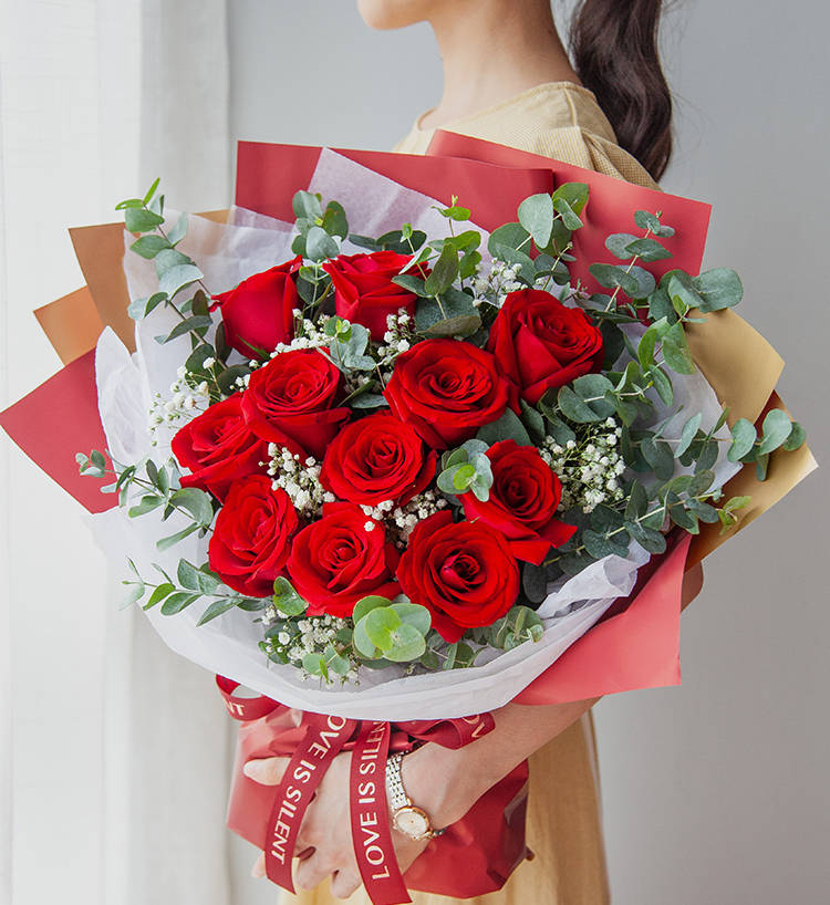 520情人节鲜花速递同城红玫瑰真花束礼盒送女友生日广州深圳郑州