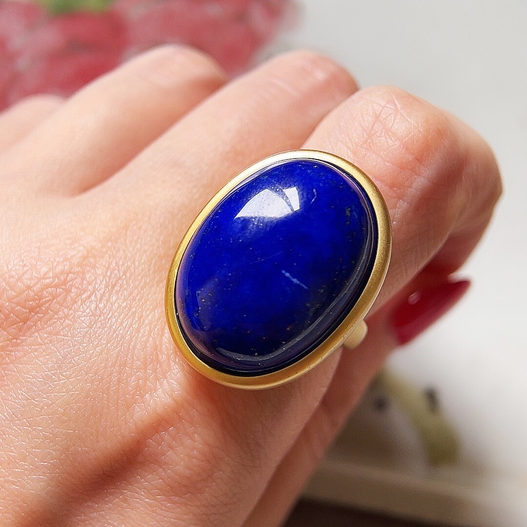 Old mine lapis lazuli large grain 925 silver ring