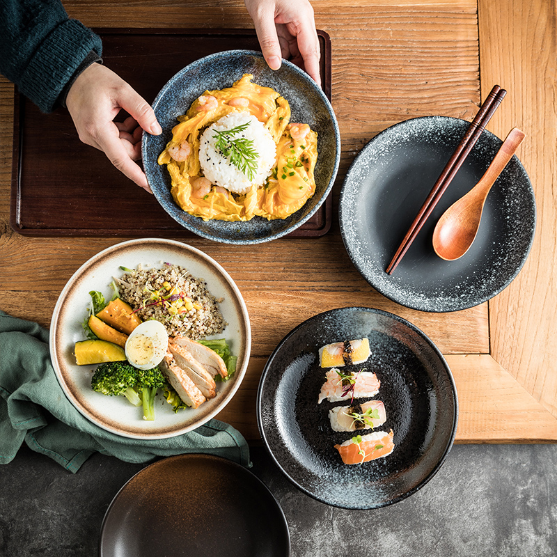 日式饭盘家用料理店西餐盘碗盘汤盘菜盘子早点盘陶瓷平盘餐具套装 - 图2