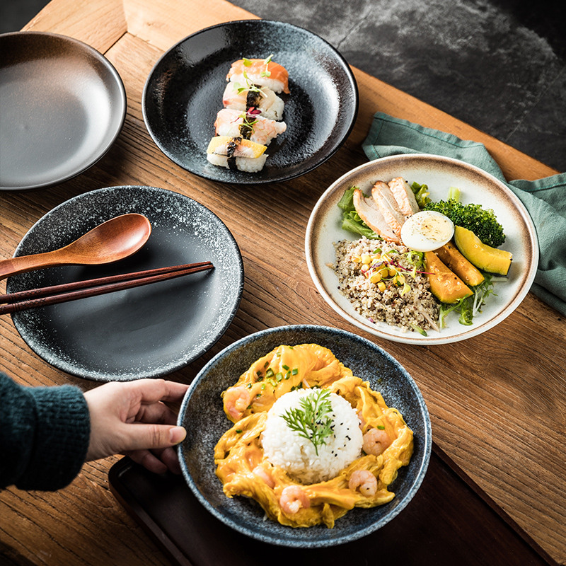 日式饭盘家用料理店西餐盘碗盘汤盘菜盘子早点盘陶瓷平盘餐具套装 - 图1