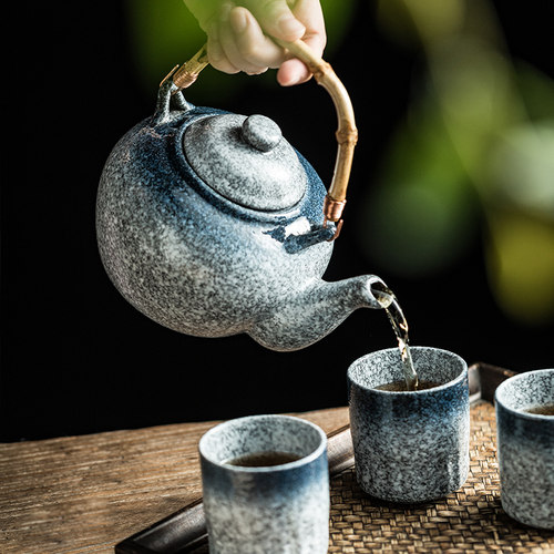 大容量茶壶陶瓷壶 复古日式功夫茶壶竹柄手提壶冲茶壶喝茶单壶 - 图2