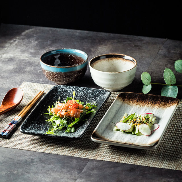 Japanese retro ceramic plate rectangular sashimi plate sushi
