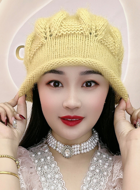 手工松鼠绒八角帽秋冬保暖