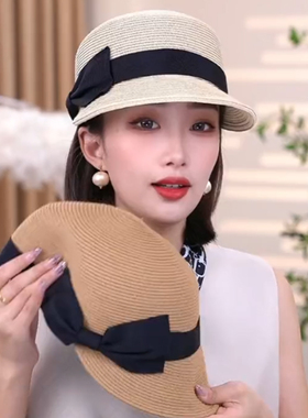 夏季防晒帽2026新款蝴蝶结洋气减龄显脸小草帽马术帽遮阳鸭舌帽女