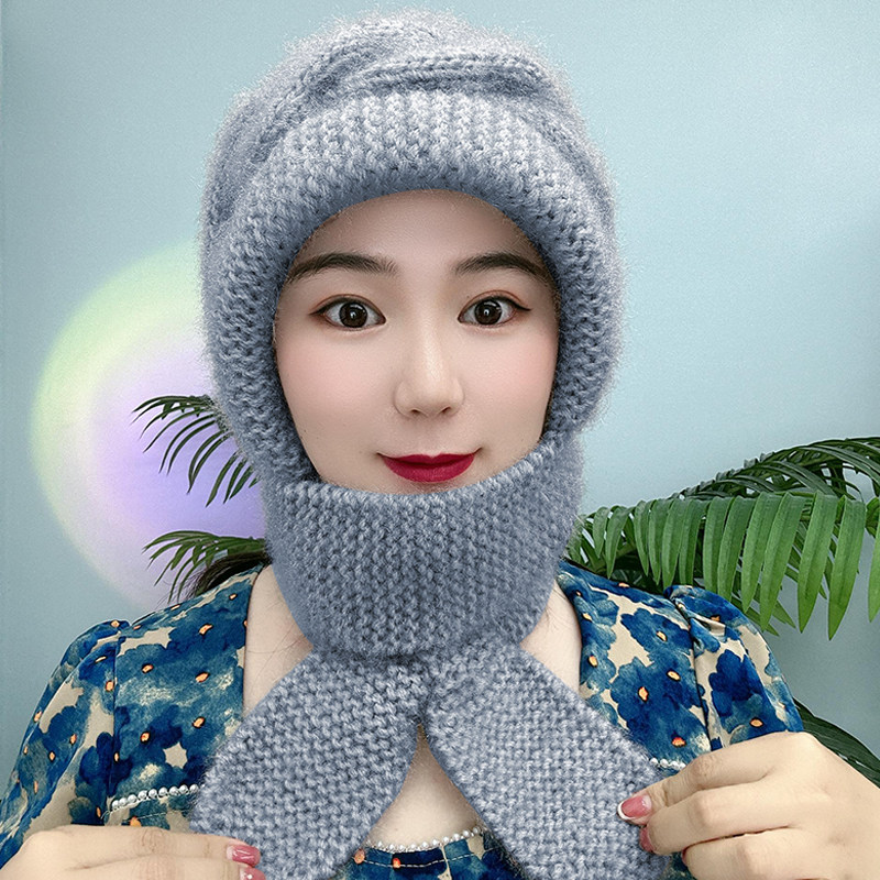 2025新款帽子围巾一体包头帽秋冬保暖中老年加厚护耳针织毛线帽女