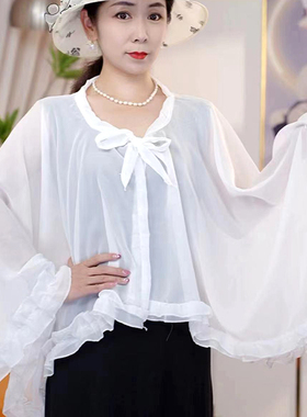 夏季遮阳防晒披肩女外搭薄款洋气宽松遮肉显瘦长袖冰丝披风斗篷女