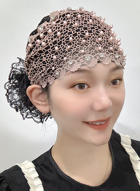 钉珠包头帽薄款2025新款盘发头花头巾帽春秋款民族风遮白发帽子女
