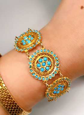 五六十年代德国制18金绿松手链精美蕾丝边手链个性时尚气质高端