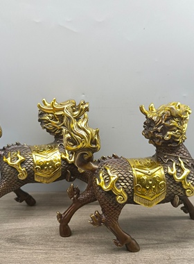 大号风水铜麒麟一对纯黄铜办公室客厅家居饰品装饰火麒麟摆件礼品