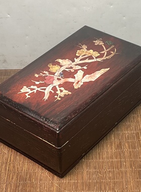 仿古檀木雕镶贝饰品杂件仿古收藏收纳盒装饰品摆件25×15×9.5cm