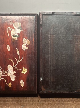 仿古檀木雕镶贝饰品杂件仿古收藏收纳盒装饰品摆件25×15×9.5cm