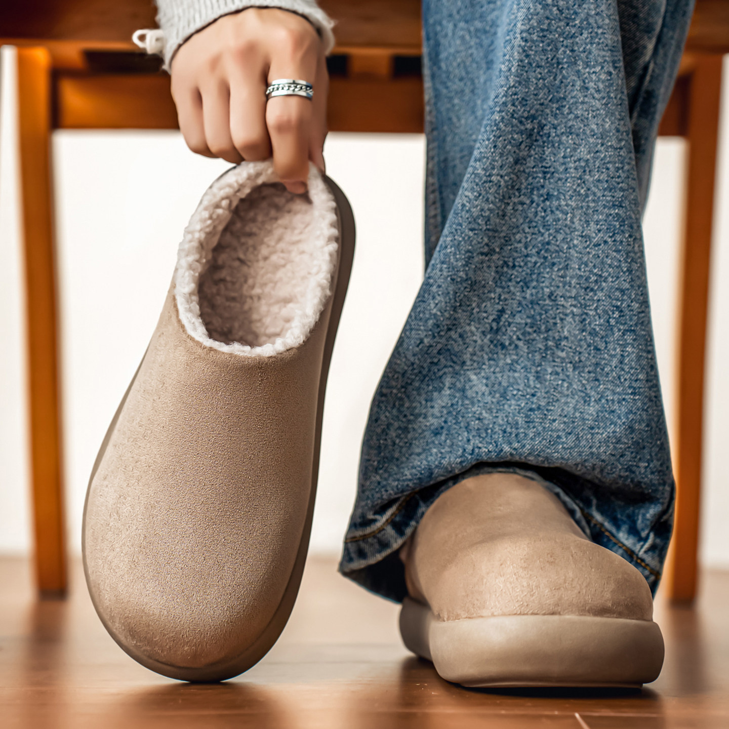 勃肯男鞋冬季加绒一脚蹬豆豆棉拖鞋办公室外穿棉鞋防滑半拖穆勒鞋,淘宝优惠券,粉丝福利购,淘宝优惠卷