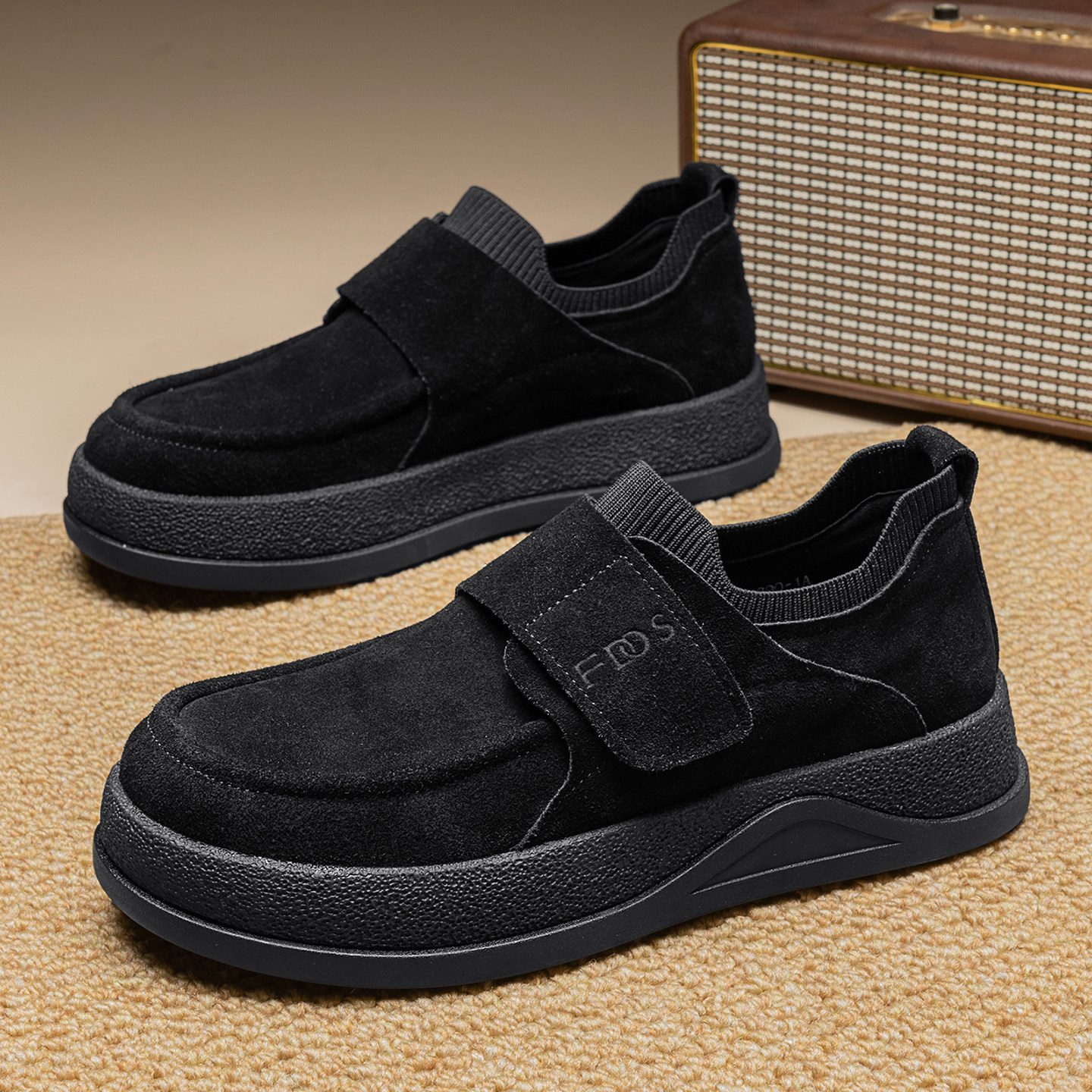 勃肯男鞋冬季翻毛皮休闲皮鞋软底开车上班工作魔术贴乐福豆豆鞋,淘宝优惠券,粉丝福利购,淘宝优惠卷