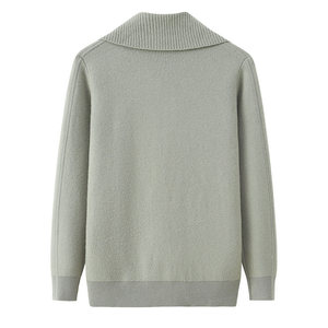 100%山羊绒双层拉链男开衫鄂尔多斯市大翻领带兜针织宽松外套毛衣