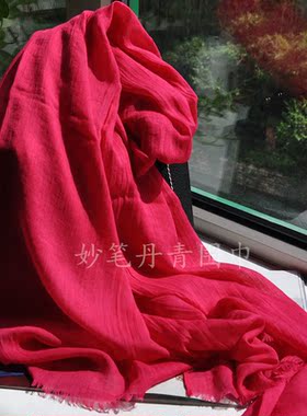 长款人造棉玫红色四季围巾