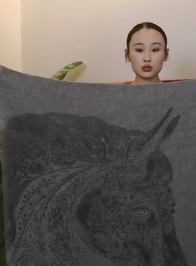 秋冬纯山羊绒保暖云朵蓬松中厚马头喷绘大围巾披肩两用