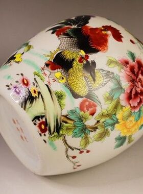 仿清光绪粉彩全家福枣子坛紫边坛陶瓷罐子仿古瓷器居家居桌柜摆件