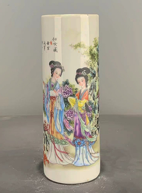 仿古大清光绪年制春色满园笔筒 仿古瓷器仿古玩家装家居陶瓷摆件
