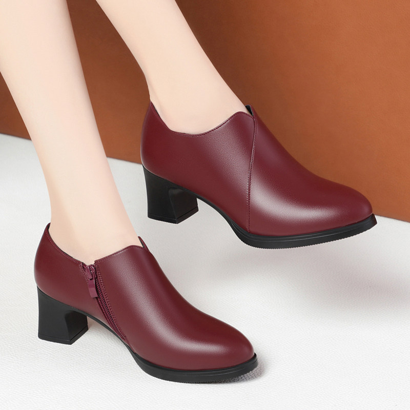 妈妈鞋子软底软皮不磨脚春秋真皮防水台高跟单鞋中年女士深口皮鞋,淘宝优惠券,粉丝福利购,淘宝优惠卷