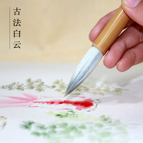 姜思序堂精制古法大中小白云毛笔羊毫兼毫初学者成人书法专用学生国画工笔染色大中小楷毛笔 - 图0
