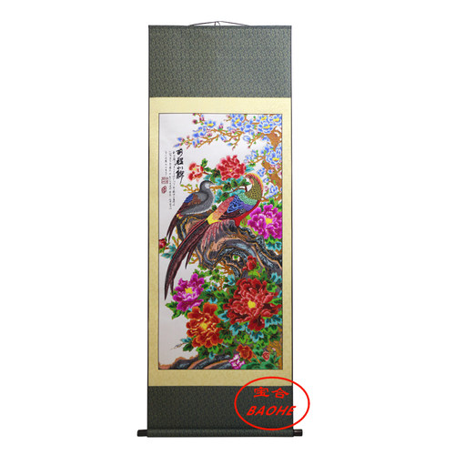 中国风特色剪纸画轴家居装饰画金边锦鸡牡丹前程似锦出国礼品画轴 - 图3