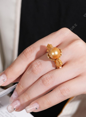 VISING珠宝黄金色花丝镶嵌凤凰金珠戒指手饰复古国风新中式