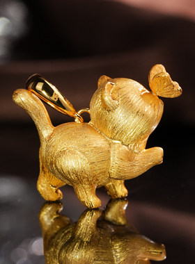 VISING珠宝【来福咪】蝴蝶猫咪黄金色勾丝刻丝项链吊坠锁骨链S925