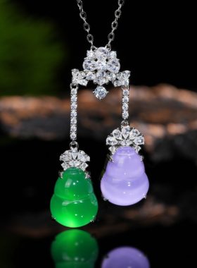 VISING天然绿玉髓垫色水沫玉绿色紫色紫罗兰葫芦福禄双收吊坠项链