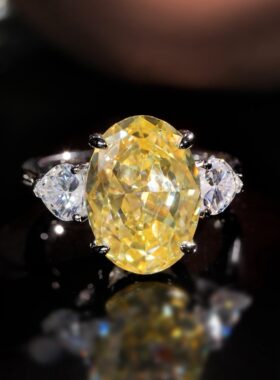 VISING珠宝黄色锆石高碳钻黄钻款鸽子蛋戒指S925银