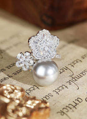 VISING珠宝冷光贝珠花朵开口戒指手饰新中式配饰国风媲美珍珠