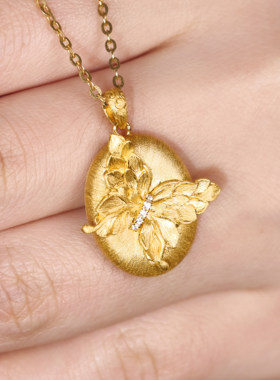 VISING珠宝【福气叠加】黄金色蝴蝶牌吊坠项链手工勾丝工艺S925