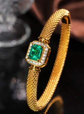 VISING2.15ct左右培育祖母绿宝石手镯黄金色镯子【AGL国际证书】