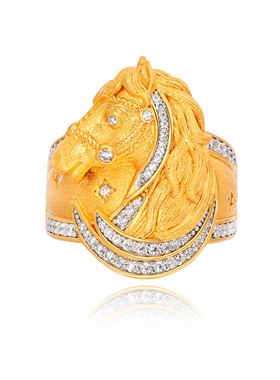 V姐推荐【乘运追风】原创黄金色马戒指马年礼物S925银