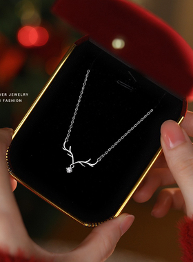 s925银圣诞风鹿角纯银项链