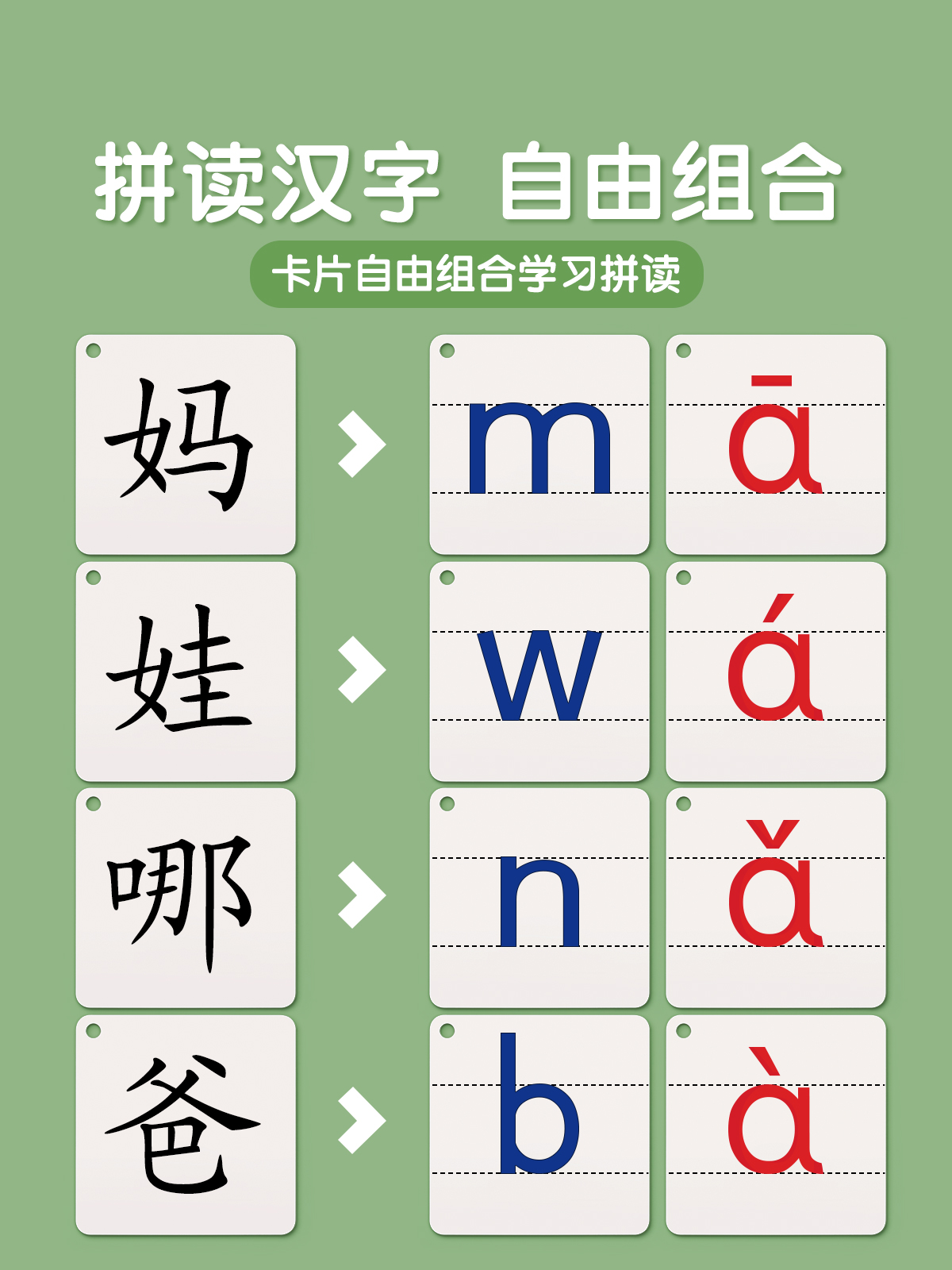 拼音卡片一年级上册全套幼小衔接拼读训练26个aoe字母表汉语教具 - 图1